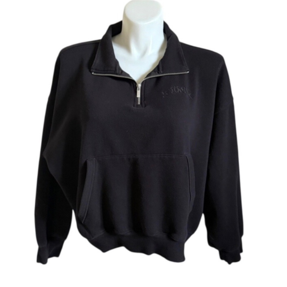 Pink Victoria's Secret Quarter Zip Sweatshirt Black Fleece Pullover XL